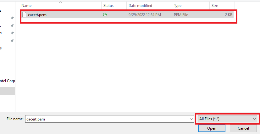 upload cacert.pem