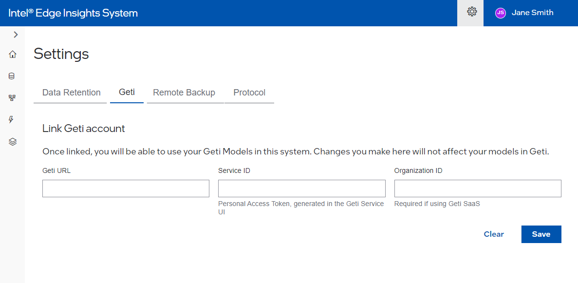 Settings – Geti 
