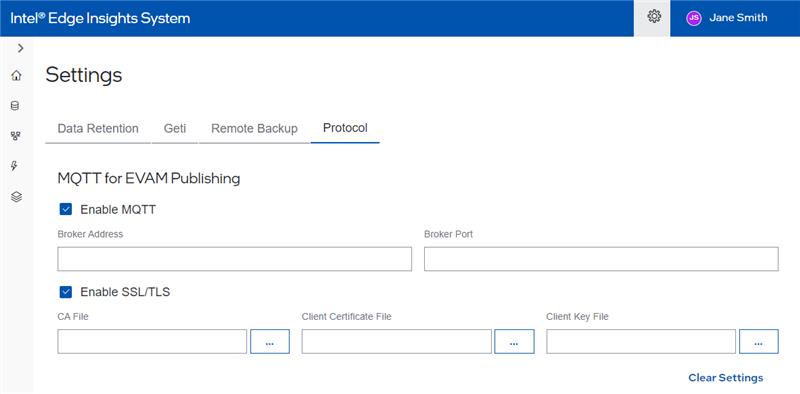 Settings – MQTT