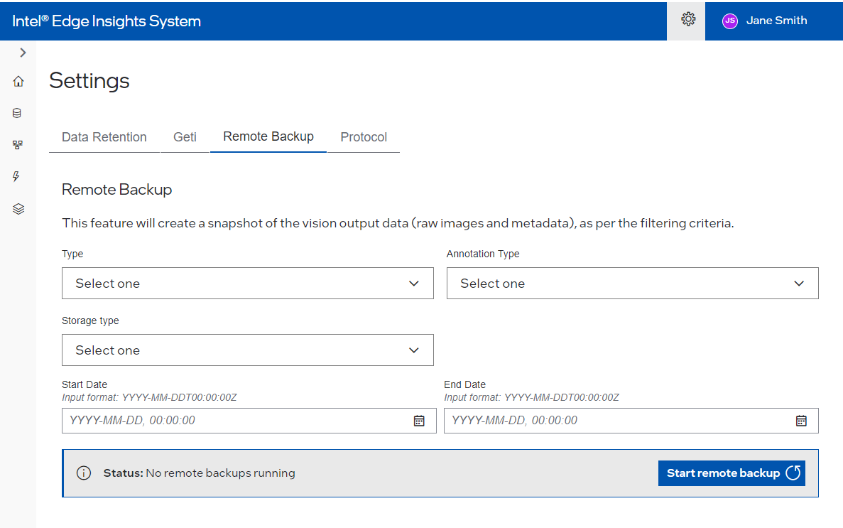 Settings – Remote Backup