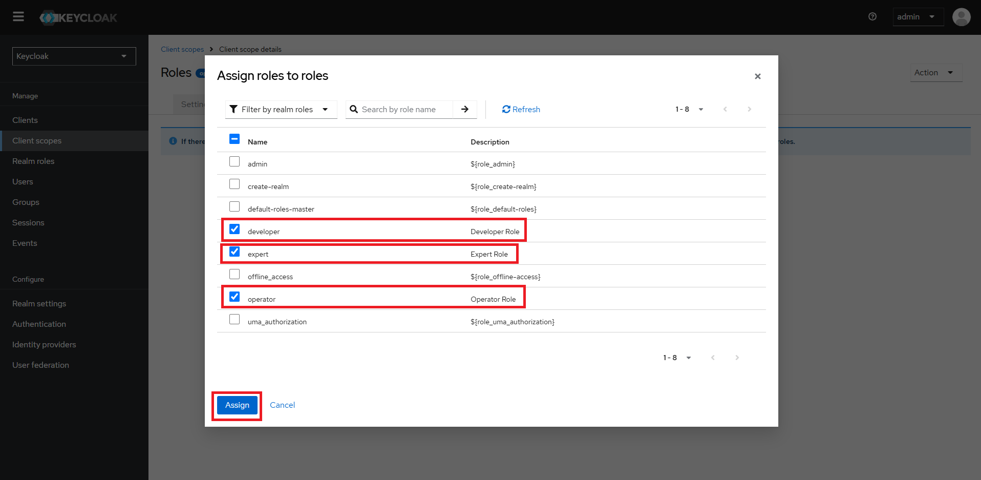 Select all roles