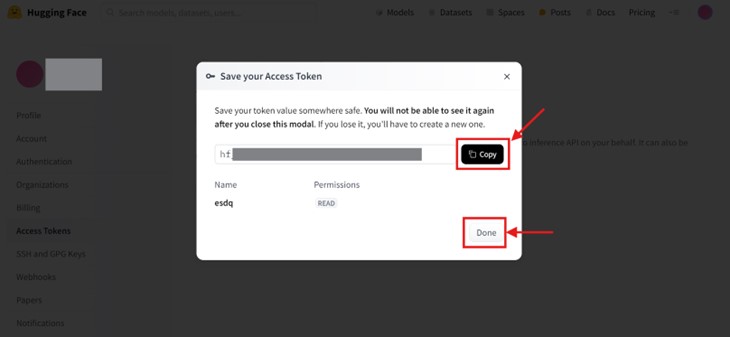 Copy and save access token