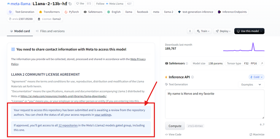 Submission of access request successful